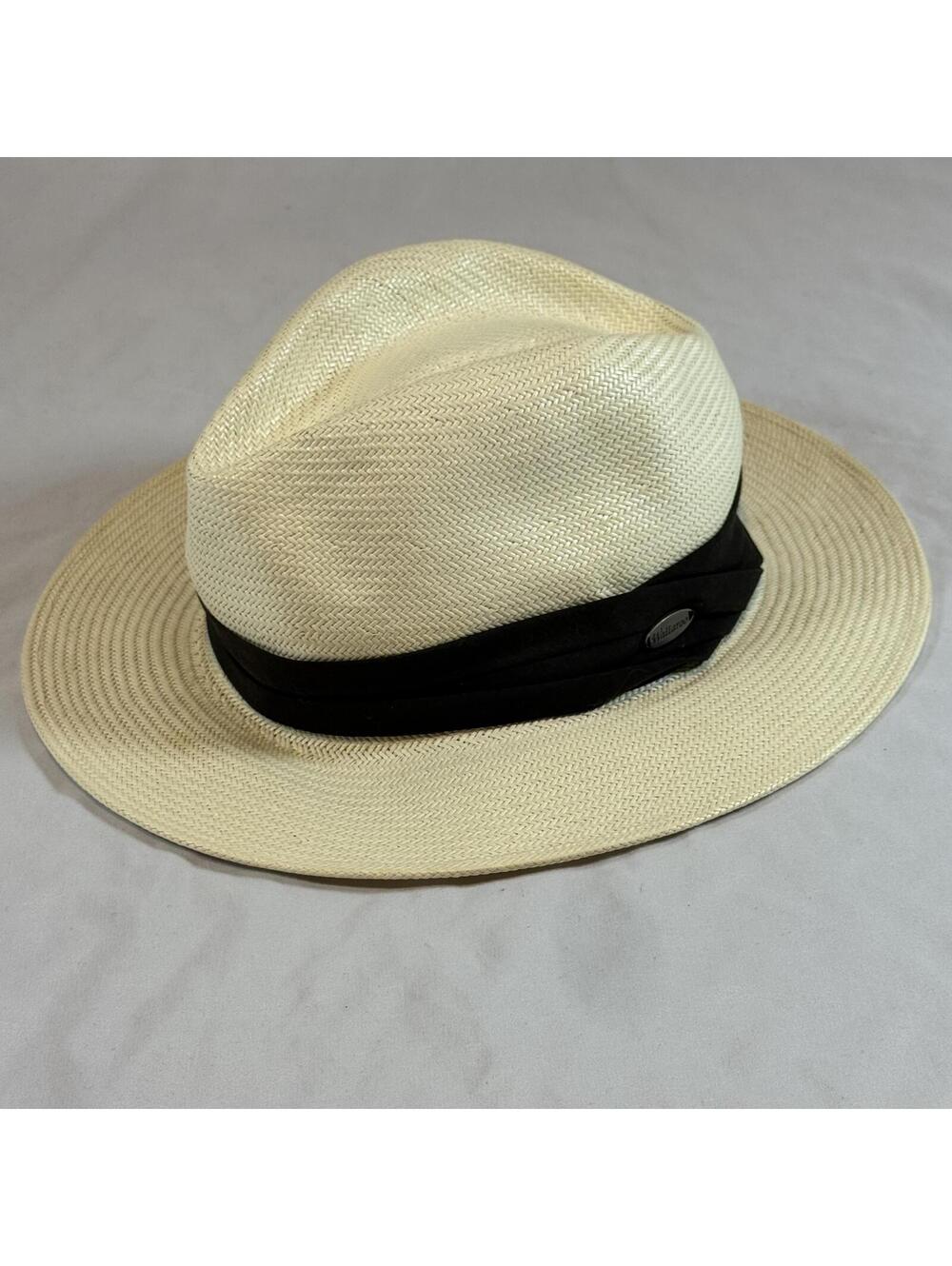 Wallaroo Monterey Hat Company Straw Panama Fedora Sun Hat Cream Ivory Black Band - Picture 2 of 8